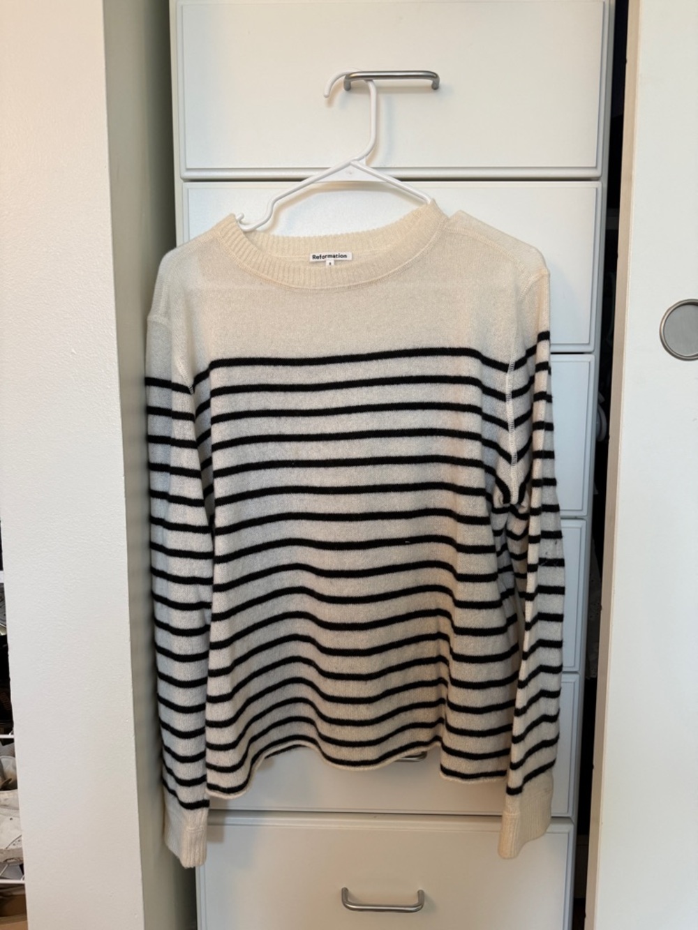 Reformation Cream Ribbed-Neck Knit Sweater
